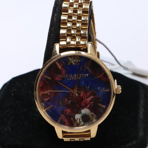 Olivia Burton Gold Tone Stainles Steel Demi Lapis Lazuli Floral Dial Watch $235 - Picture 2 of 6
